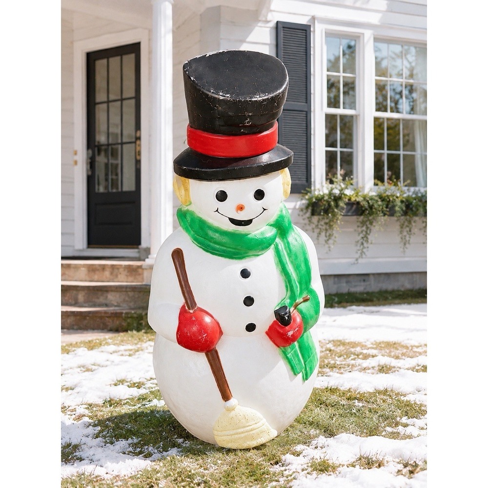 38" Vintage Empire Snowman Carrot Nose Blow Mold Lighted Christmas Kitschy Retro